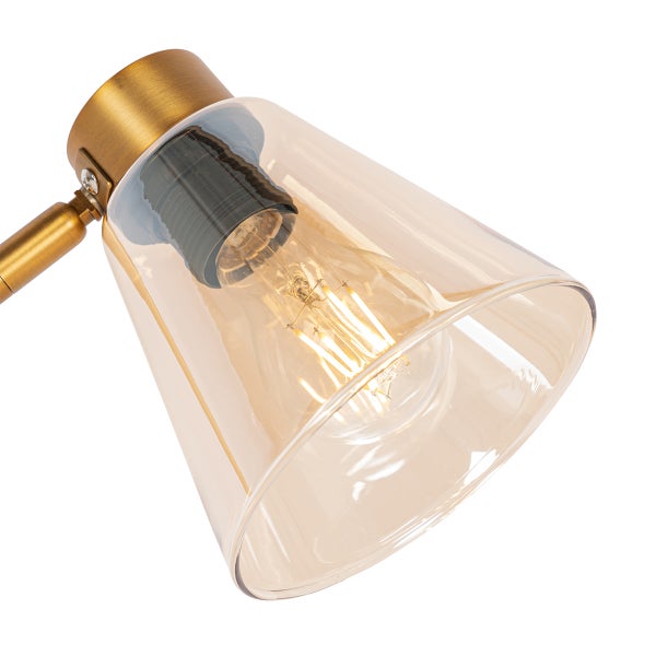 Art Deco Tischlampe Bronze mit Marmor und Bernsteinglas - Nina