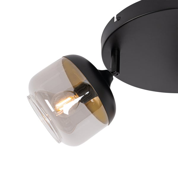 Design-Spot schwarz mit Gold und Rauchglas 3-flammig rund – Kyan