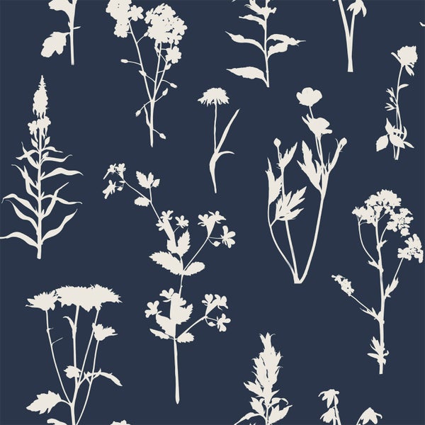 ESTAhome Tapete Feldblumen Dunkelblau - 50 x 900 cm - 139397