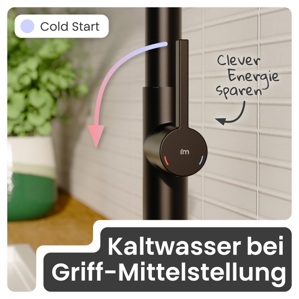 Wasserhahn mit Kaltstartfunktion für cleveres Energiesparen