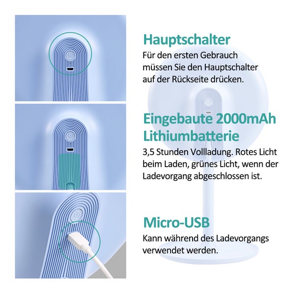EMKE Kosmetikspiegel mit Beleuchtung ф20cm, Tischspiegel mit Touchschalter, 3 dimmbare Lichtfarben, Blau