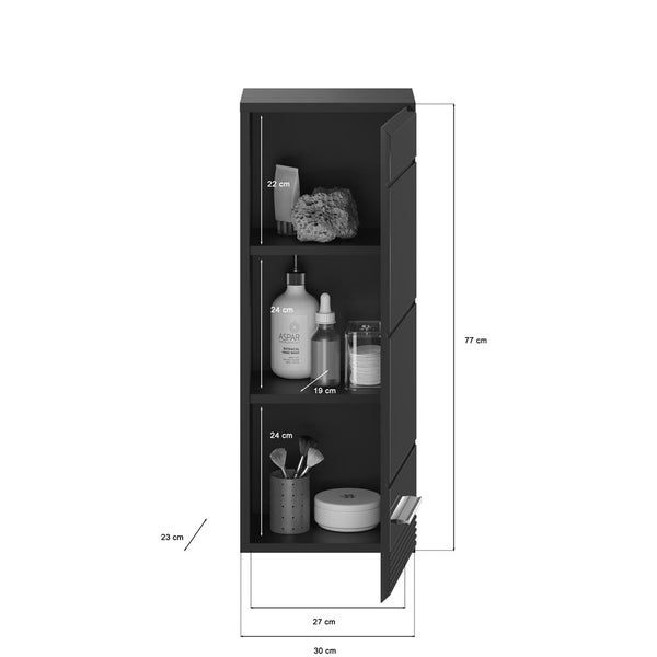 Linus Badschrank wandhängend 1 Tür Hochglanz schwarz,schwarz. 30 X 23 X 77 cm
