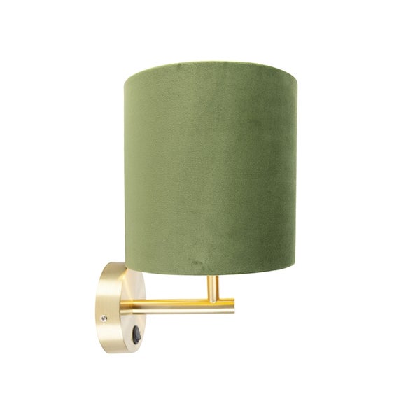 Enge Wandlampe Gold mit grünem Samtschirm - Matt