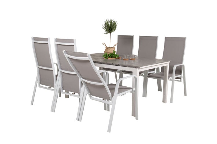 Levels Gartenset Tisch 100x160/240cm und 6 Stühle Copacabana weiß, grau. 100 X 160 X 75 cm