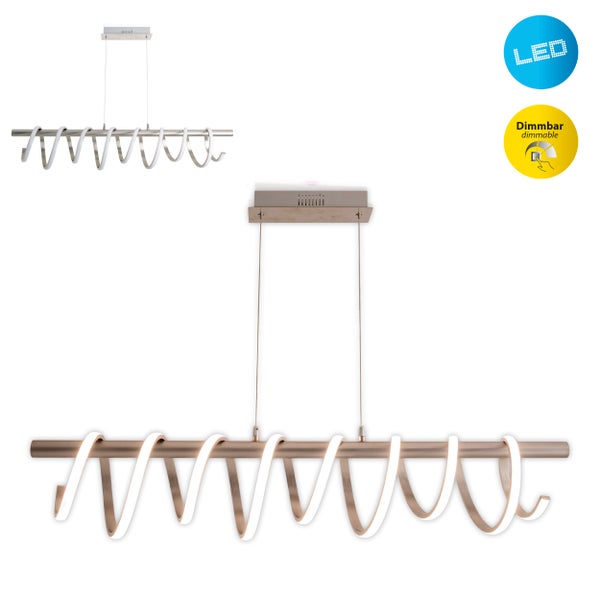 LED Pendelleuchte BELLEZA, moderne Pendellampe aus  Metall und Kunststoff in Nickel matt und Weiß, mit fest verbauten LEDs, 100 cm lang. Die ideale Beleuchtung für Wohnzimmer, Esszimmer oder Küche.