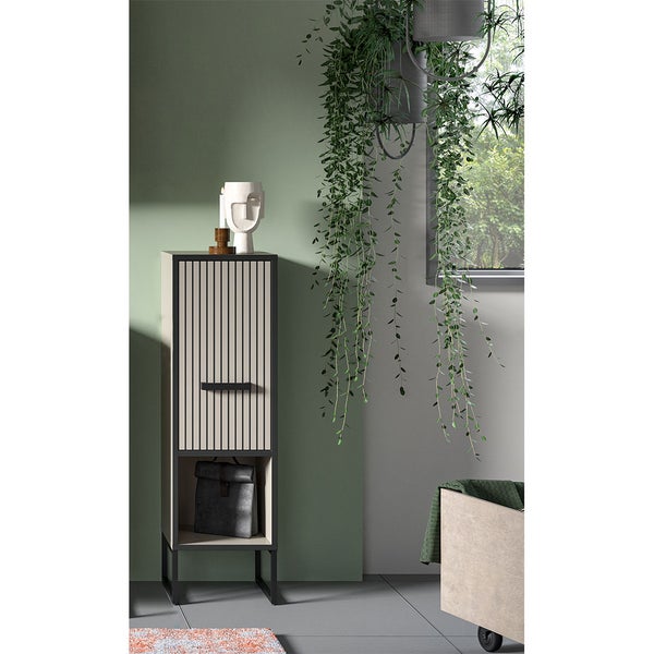 Bagno Badschrank 1 Tür 1 Fach hellgrau, cremefarben. 30 X 32 X 101 cm