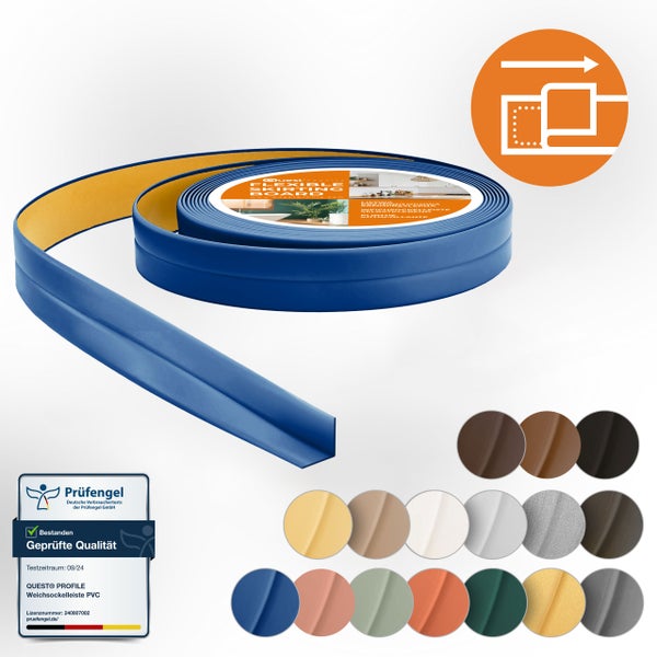 Quest Weichsockelleiste Selbstklebend 10 x 10 mm, PVC Knickleiste , Flexibel, Blau, 5 Meter