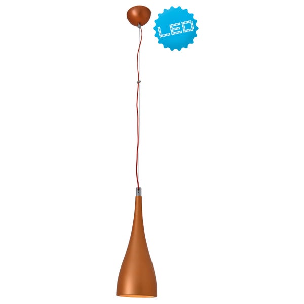 Hängelampe mit tropfenförmigem Lampenschirm und roter Zuleitung