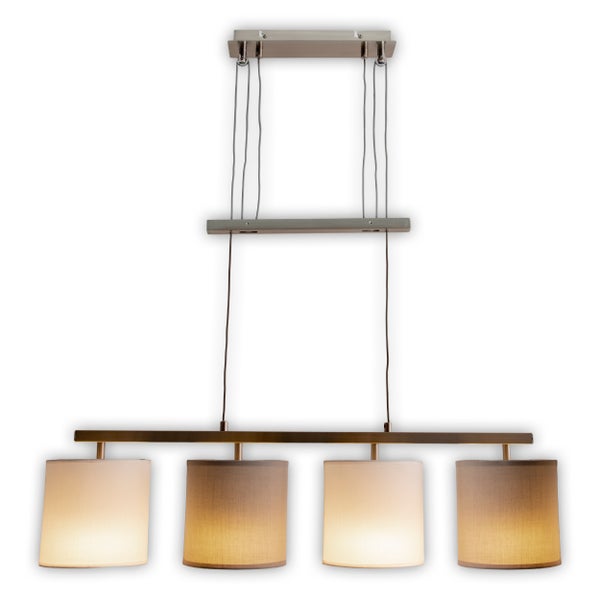 4er Pendelleuchte TILDE, klassische Pendellampe aus Metall und Textil in Grau und Weiß, mit E27-Fassung, höhenverstellbar, 86 cm lang, ideal als Esszimmerleuchte