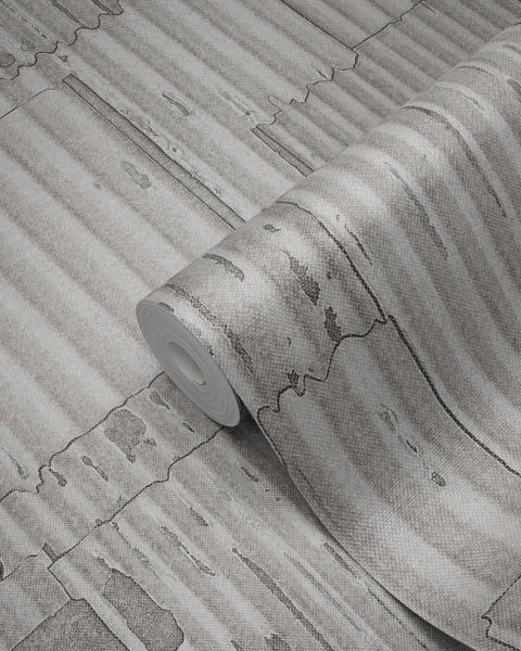 Origin Wallcoverings Tapete industrielle Wellplatten aus Metall 3D Hellgrau - 53 cm x 10.05 m - 347615