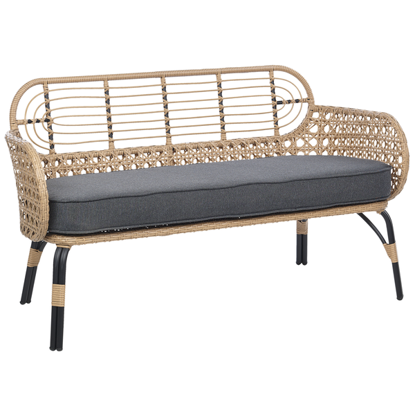 Gartenbank mit Auflage PRATELLO 122 cm Polyrattan Naturfarben