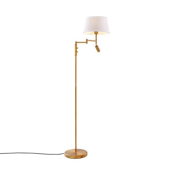 QAZQA - Retro Stehleuchte I Stehlampe I Standleuchte I Lampe I Leuchte aus Bronze mit weißem Schirm und verstellbarer Leselampe – Ladas I Wohnzimmer I Schlafzimmer - Stahl Länglich - LED geeignet E27