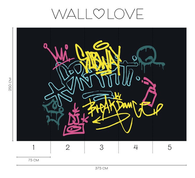 Walllove Fototapete mit Graffiti-Motiv und den Maßen 375 cm x 250 cm