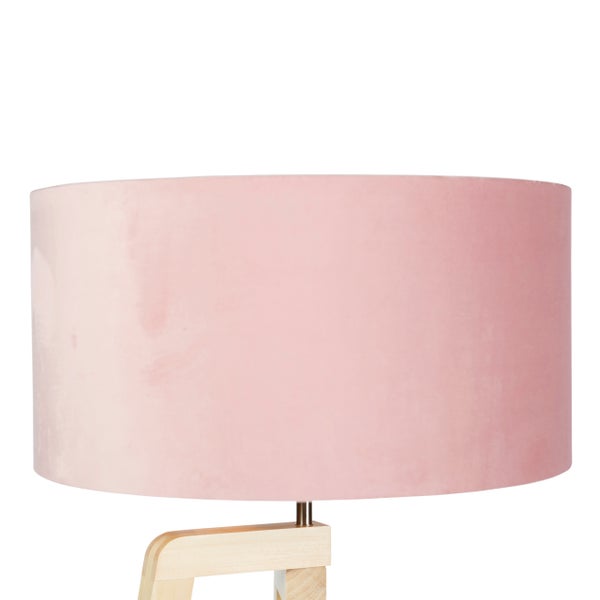Stehleuchte Stativ Holz mit rosa Veloursschirm 50 cm - Puros