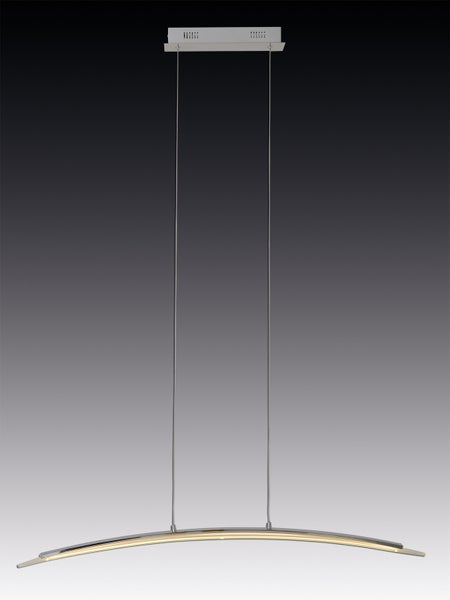 Gebogene Hängeleuchte mit Leuchtmittel an Kabeln