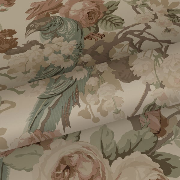 ESTAhome Tapete Blumen und Vögel Beige - 50 x 900 cm - 139808