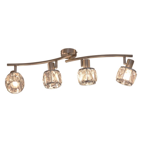 4er-LED Spot JOSEFA mit E14-Fassung Filament, Deckenlampe aus Metall und Glas in Edelstahloptik, mit E14-Fassung Filament Leuchtmittel inklusive, Leuchte für Wohnzimmer, Esszimmer, Flur oder Diele 70 x 8 cm