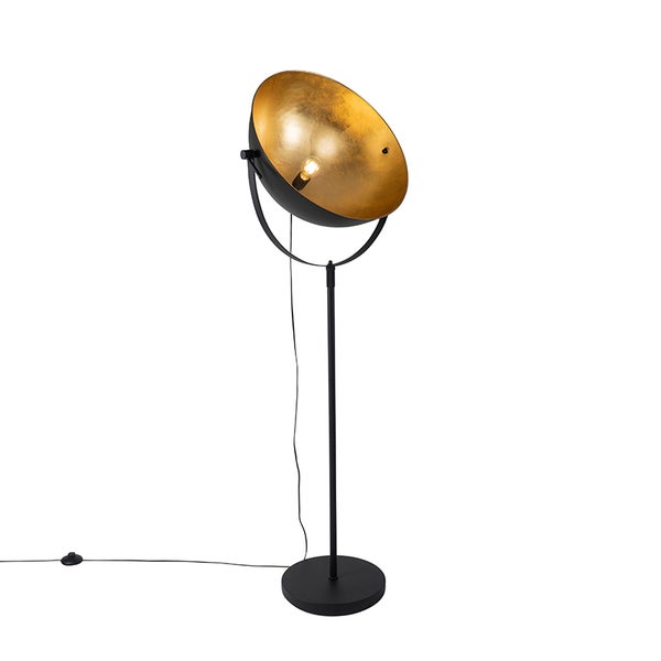 QAZQA - Industrie I Vintage I Industrie Stehlampe schwarz 50 cm mit Gold I Messing verstellbar - Magnax I Wohnzimmer I Schlafzimmer - Stahl Länglich I Rund - LED geeignet E27
