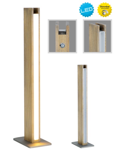 LED Tischleuchte STRAIGHT 51 cm hoch, aus Metall, Kunststoff und Eschenholz, mit fest verbauten LEDs, warmweiß (770lm, 3000K), dimmbar