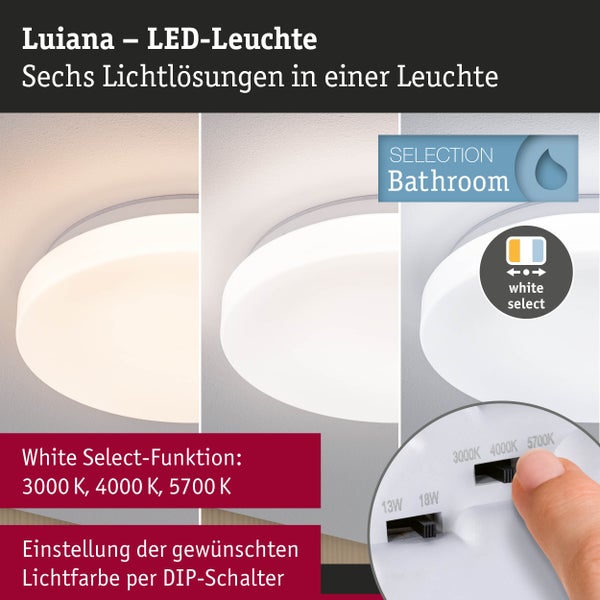 LED-Panel Atria Shine in Wohnzimmer, Bad und Waschküche. Energieeffizienzklasse B, IP44 Schutz, White Select Funktion und Backlight Technologie.