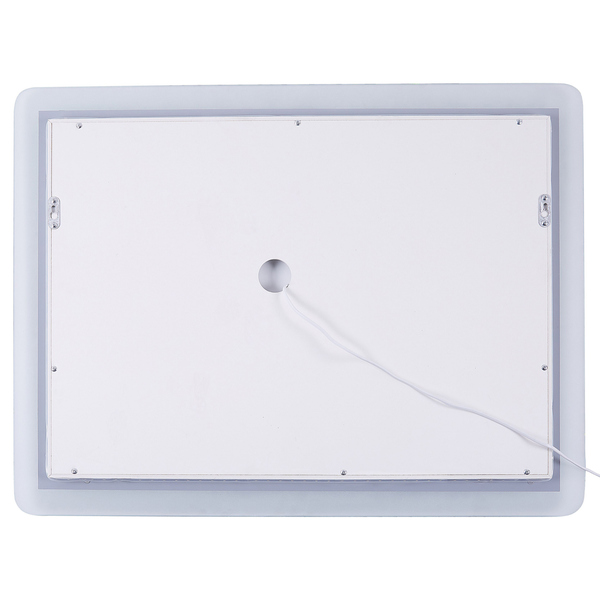 Rückseite eines rechteckigen Spiegels mit LED-Beleuchtung