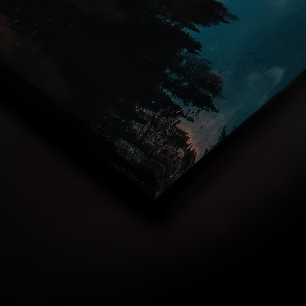 Wandbild auf Leinwand mit dunkler Naturlandschaft im Hochformat
