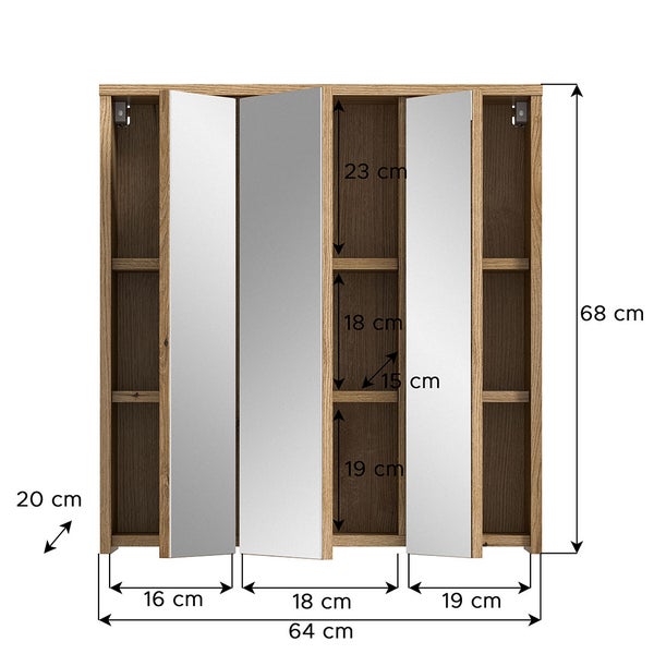 Zeno Spiegelschrank Bad 2 Türen Eiche Dekor. 64 X 20 X 68 cm