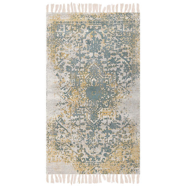 Teppich Viskose senfgelb / grün 80 x 150 cm orientalisches Muster Kurzflor BOYALI