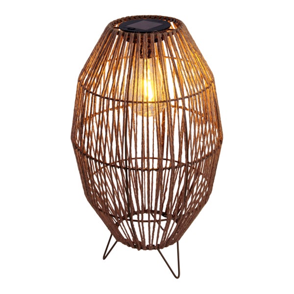 LED Solarleuchte Korbinian für Garten und Terrasse, Außendeko aus Metall, Kunststoff und Jute in natur, fest verbaute LEDs, Solar Lampe für den Garten 34 x 19,58 cm