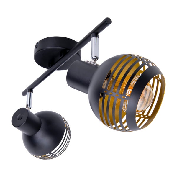 2er Wand- und Deckenleuchte Spot CASCO aus Metall in Schwarz, und Gold, mit E27-Fassung, 36 x 12 x 15 cm. Stilvolle Beleuchtung für Wohnzimmer, Esszimmer oder Küche.