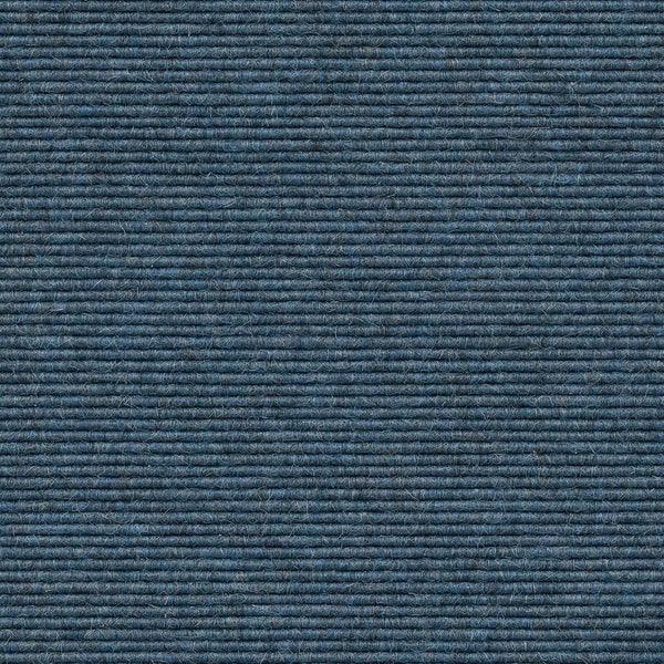 Blauer Nadelvlies-Teppichboden mit Rips-Struktur, Meterware.