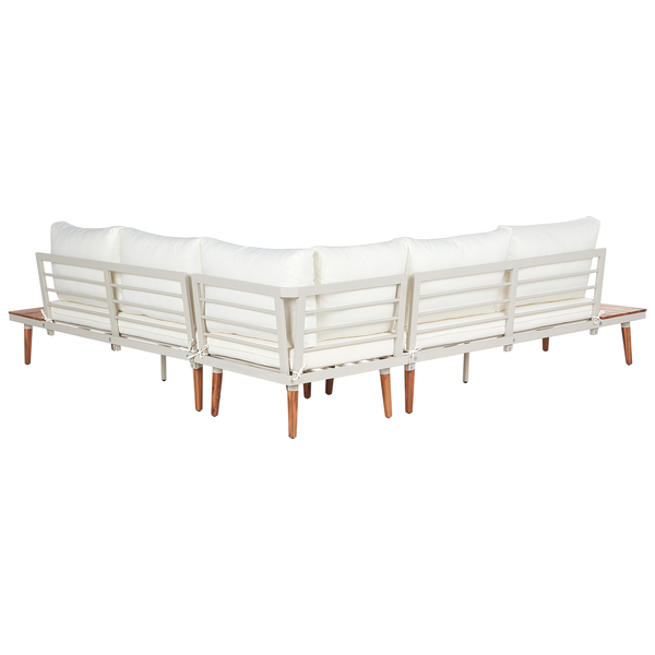 Garten Ecksofa mit Tisch 5-Sitzer CORATO Akazienholz Cremeweiß