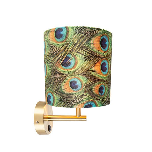 Vintage Wandlampe Gold mit Veloursschirm 20/20/20 Pfau - Combi