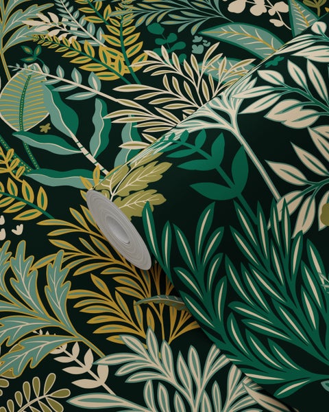 ESTAhome Tapete tropische Blätter und Blüten Grün - 50 x 900 cm - 131661