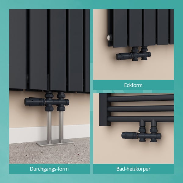 EMKE Multiblock Heizkörperthermostat-Set für Heizkörper, 2 STÜCK SET, Anschlussarmatur und Ventil mit Thermostat,Anthrazit