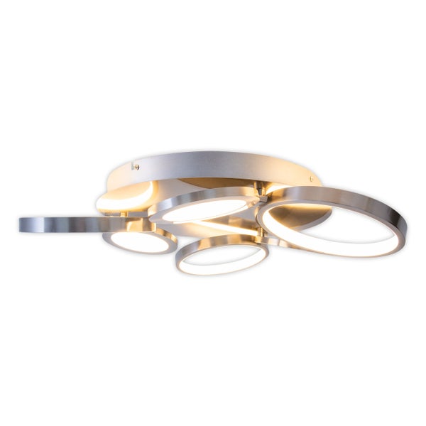 LED Deckenleuchte STELARI Ø 56 cm, aus Metall in stahl-blank und weißem Kunststoff, mit fest verbauten LEDs, Deckenlampe für Wohnräume oder Büro