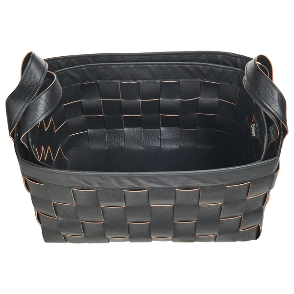 Geflochtener Korb aus Lederimitat mit zwei Griffen