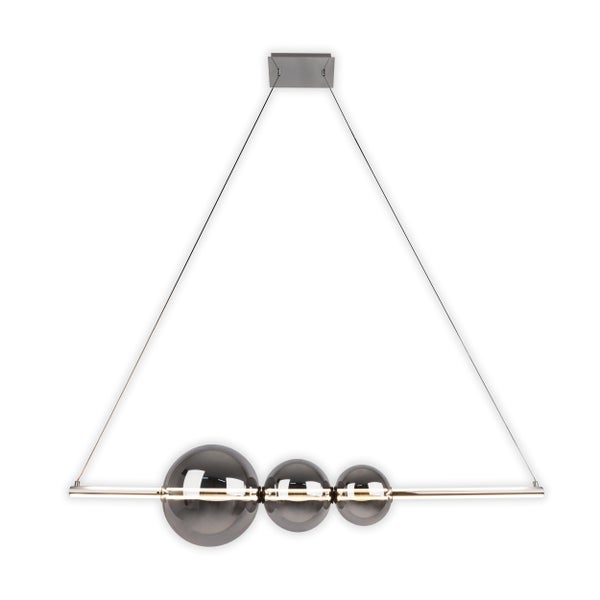 LED Pendelleuchte chrom NOVA aus chromfarbenem Metall, Kunststoff und Rauchglas, mit fest verbauten LEDs, ca. 105 cm lang