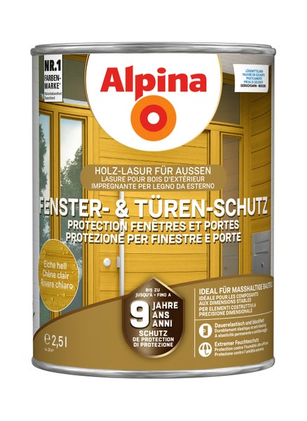 Alpina Fenster und Türen Schutz Holzlasur Eiche hell 2,5 Liter