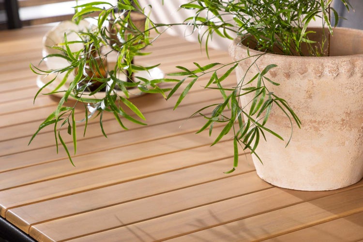Holmbeck Gartenset Tisch 90x200cm natur, 6 Stühle Copacabana schwarz. 90 X 200 X 75 cm