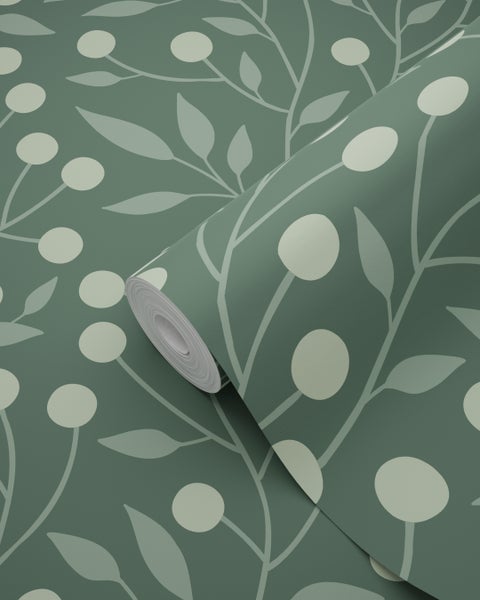 ESTAhome Tapete Blumenmuster Dunkelgrün - 50 x 900 cm - 139593