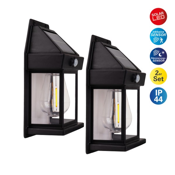 Zwei Solar LED Wandleuchten mit Bewegungssensor