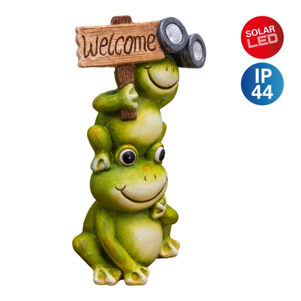 LED Solarleuchte Frosch für Terrasse und Garten, aus grünem Kunststoff mit fest verbauten LEDs, Deko Lampe für Außen ca. 45 cm hoch