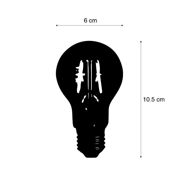 Abbildung einer Glühbirne mit den Maßen 6 cm Breite und 10,5 cm Höhe