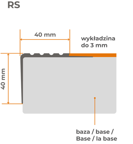 Technische Zeichnung eines Profils mit den Maßen 40 Millimeter mal 40 Millimeter