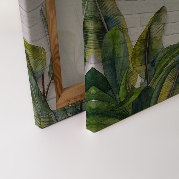 Wandbild auf Leinwand mit Bananenblatt Motiv auf Holzrahmen