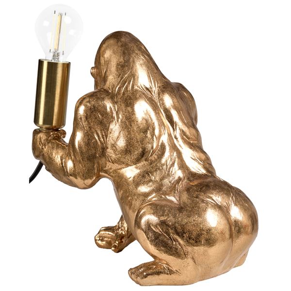 Goldfarbene Gorilla Lampe mit Glühbirne, Rückenansicht