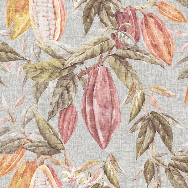 Sanders und Sanders Tapete Blätter Graugrün, Grau und Terrakotta - 53 cm x 10 m - 640220