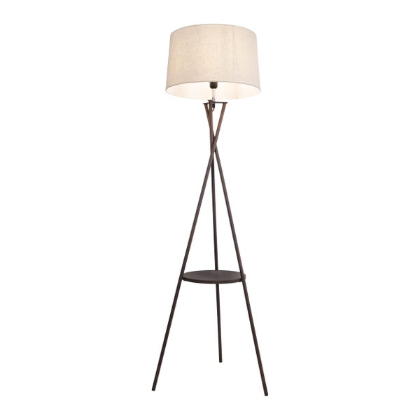 Stehlampe mit Stoffschirm und Ablage