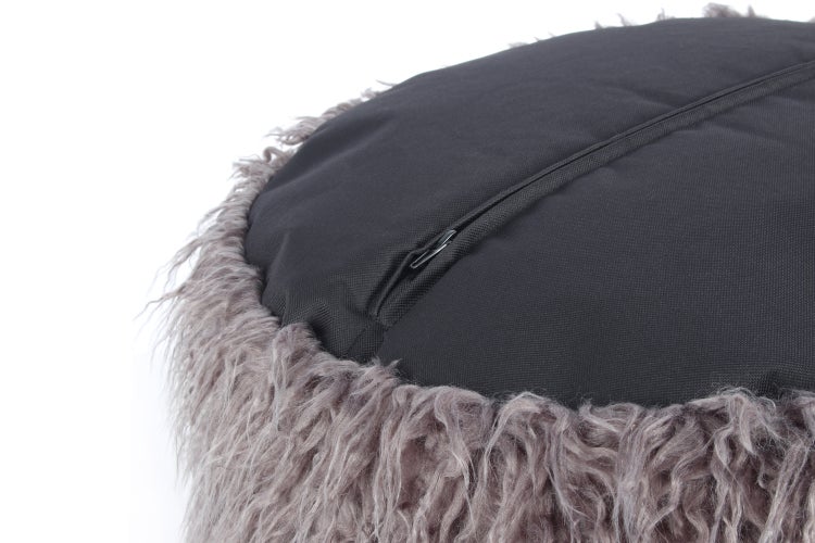 Pouf, Fellpouf Hocker modern Dunkelgrau / Schwarz Rund Ø 45 cm